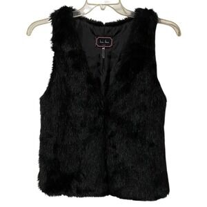 Womens Black Faux Fur Vest S Street Style Mob Wife Y2K Grunge Model Off Duty